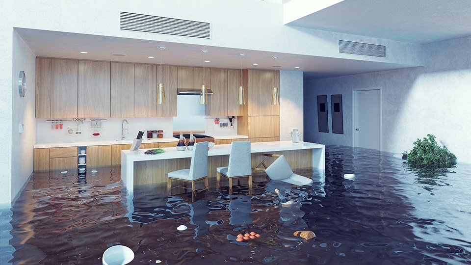 Flooded kitchen inside house