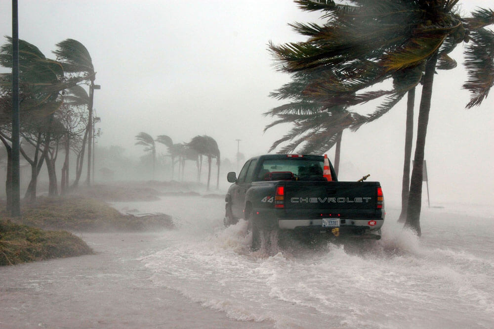 truck weathering tropical hurricane