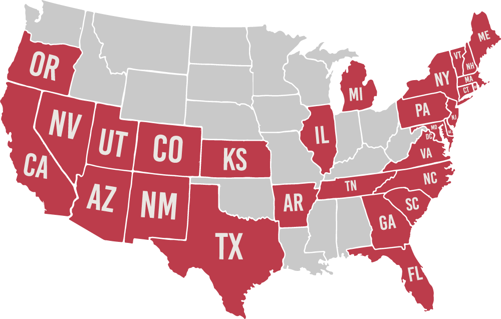 US map of states we insrue in