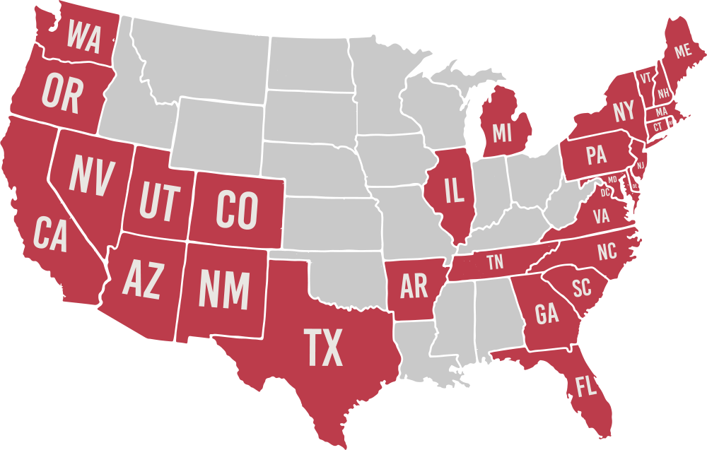 US map of states we insure in