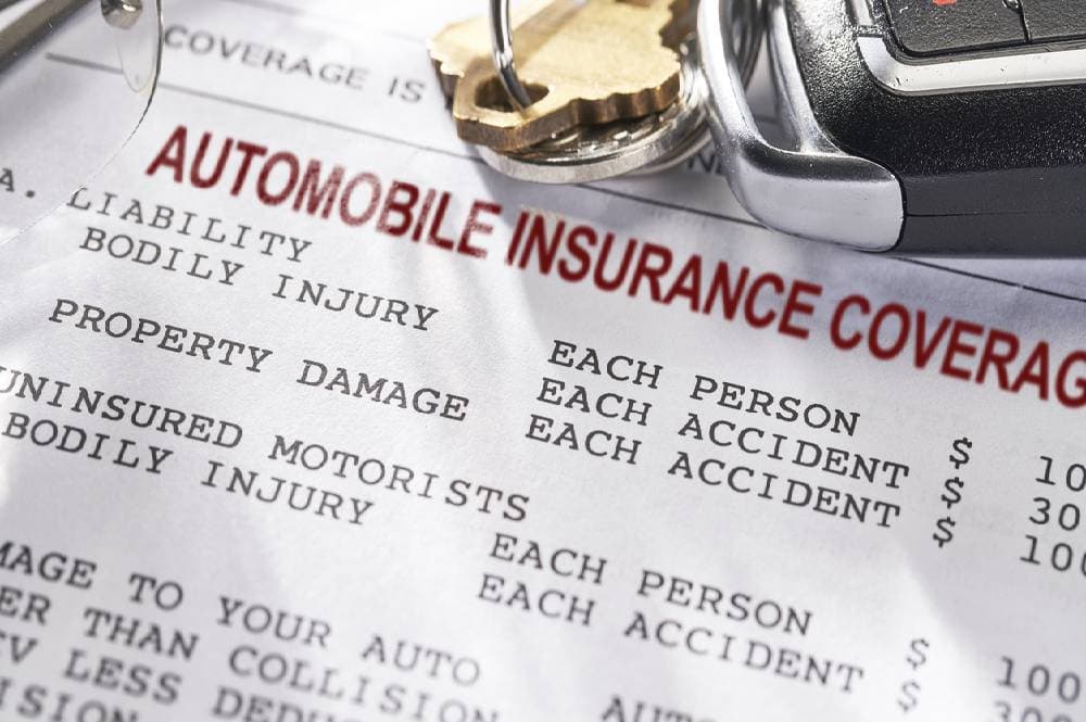 Auto insurance coverage form and car keys