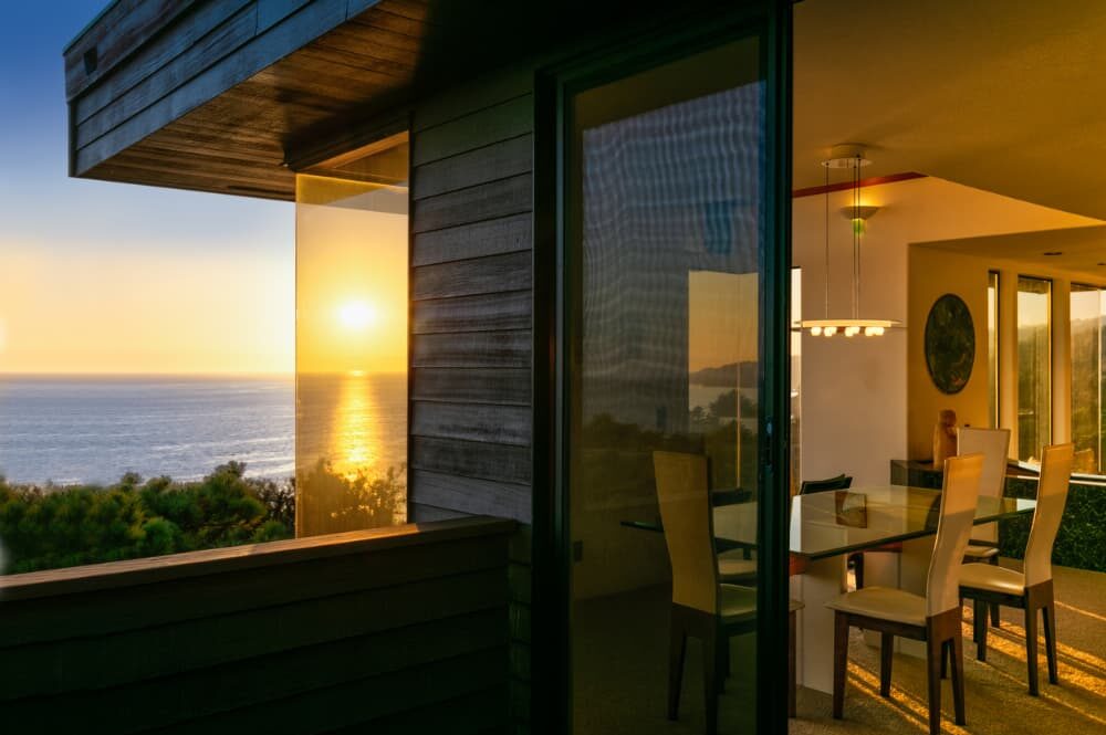 Oceanfront house at sunset