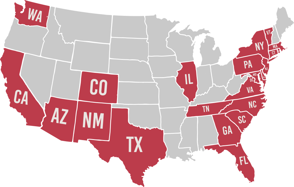 US map of states we insure in