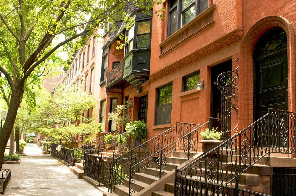 Row of brownstone residences in New York City