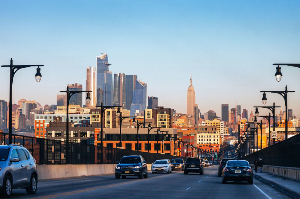 Traffic coming over bridge in Jersey City NJ