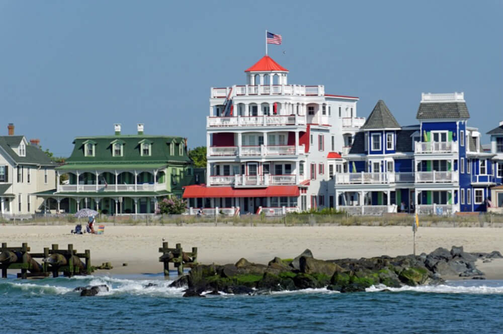 Beach houses along the waterfront in Asbury Park NJ